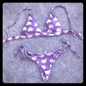 Purple bikini with pink flowers